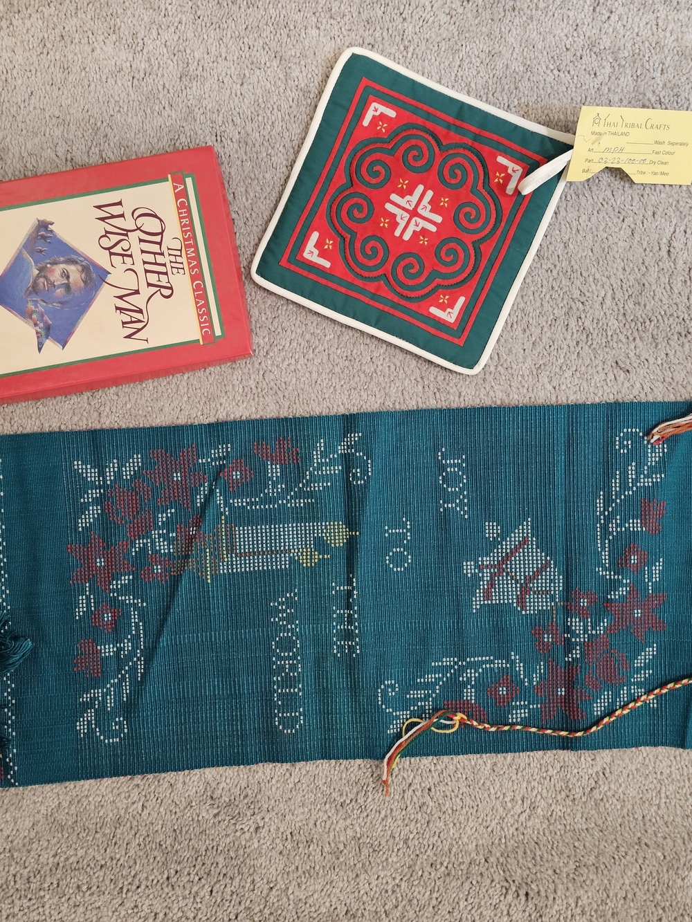 Teal Thai Christmas Wall Hanging with Floral Motif